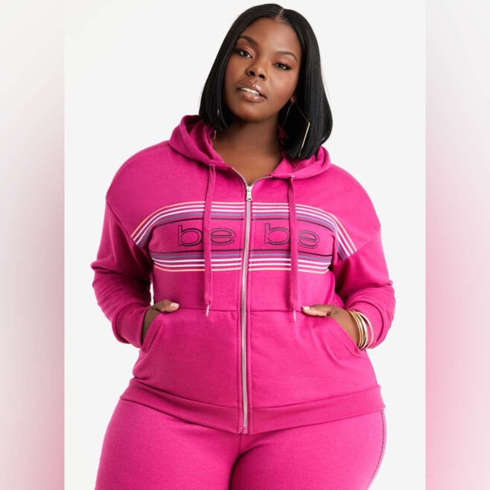 bebe Sport Plus Size 3X Women’s Full Zip Hoodie NWT Pink Stripe